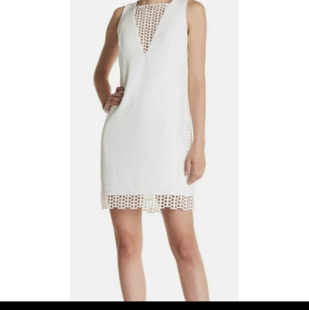Betsey Johnson Lattice Dress Women‎ White Cutout Panel Size 8